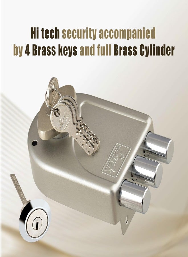 Link Heavy-Duty Main Door Rim Lock with 14-Pin Dimple Key Technology, Big Oval Brass Knob, and 3 Dead Bolts | Silver | 10 Years Warranty - Image 4